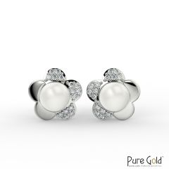 Opulent Pearl Studs with Diamond Sparkles Earrings with 0.1 CTS diamond and 18K gold