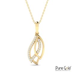 18 Karat Gold Silver Dew Leaf Diamond Pendant with Chain