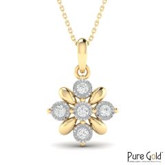 18 Karat Gold Crystal Snow Diamond Pendant with Chain